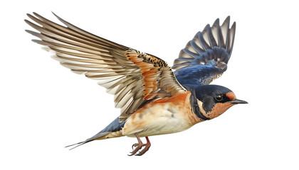 Flying barn swallow on white background