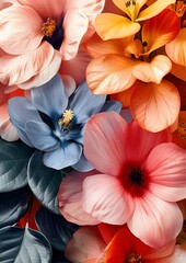 Obraz premium A colorful bouquet of flowers with a blue flower in the middle. The flowers are arranged in a way that creates a sense of harmony and balance. The colors of the flowers are vibrant and eye-catching