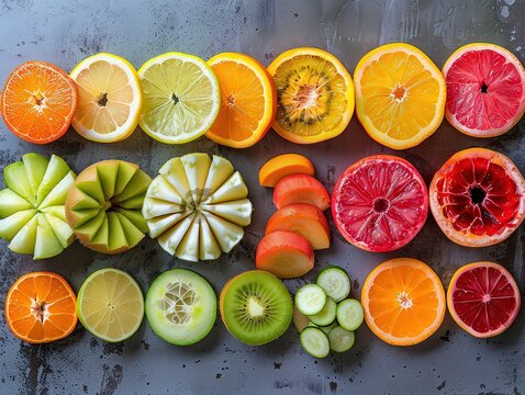 Show a food printer crafting exotic fruit or vegetable shapes, emphasizing the novelty and culinary exploration, with space for text about culinary trends, exotic flavors, or farm-to-table concepts.