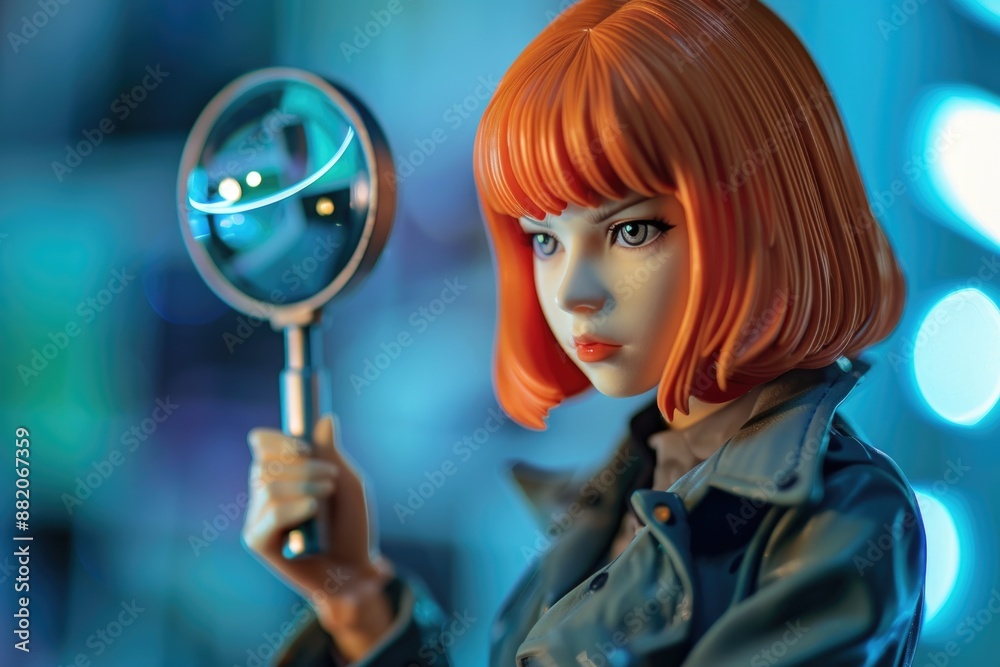Poster a person holding a magnifying glass in their hand, used for examining small objects