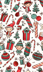 2D illustrated New Year card in a cute graphic style seamless pattern.