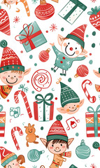 2D illustrated New Year card in a cute graphic style seamless pattern.