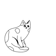 Obraz premium Cute cat with spots. Flat art. Black and white vector illustration.