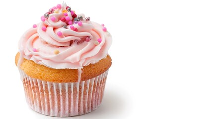 Delicious Cupcake with Icing on White Background. Sweet Dessert Treat with Frosting.