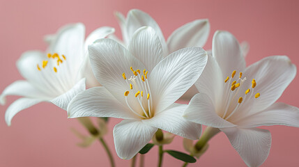 Obraz premium Template white flowers with yellow stamens placed on a pink background.