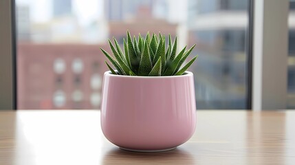 pink pot with plant 
