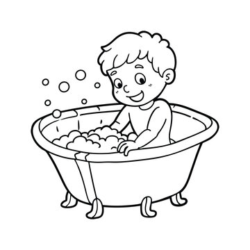 recommend clip art: little boy having bath vector line art