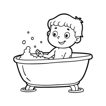 recommend clip art: little boy having bath vector line art