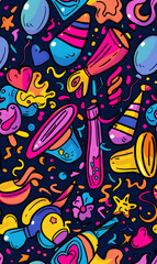 2D illustrated New Year card in a cute graphic style seamless pattern.