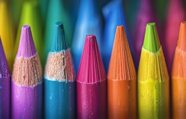 Close-Up of Colorful Crayons Arranged in a Row