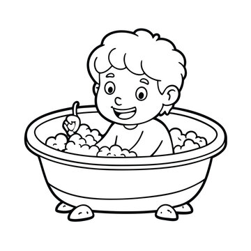 recommend clip art: little boy having bath vector line art