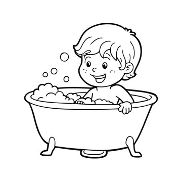 recommend clip art: little boy having bath vector line art