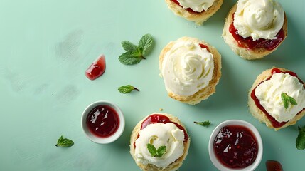 Delicious Cream Tea with Fresh Mint and Raspberry Jam.