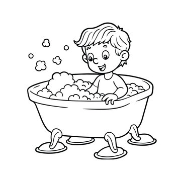 recommend clip art: little boy having bath vector line art
