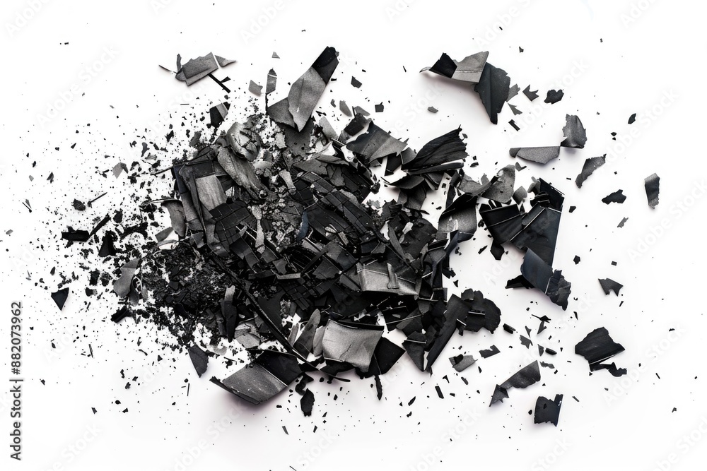 Aufkleber A close-up view of a pile of broken glass, with shards and fragments scattered across the surface