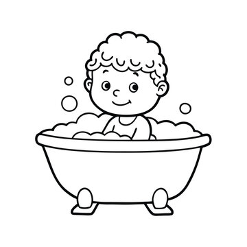 recommend clip art: little boy having bath vector line art