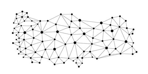 Turkey connected dots map. Map of Turkey polygonal style. Transparent isolated PNG.