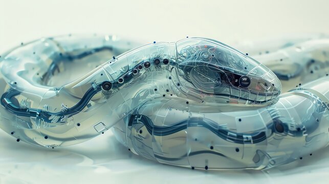 Futuristic robotic snake with transparent design showcasing adva