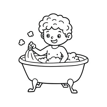 recommend clip art: little boy having bath vector line art
