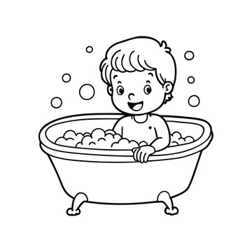 recommend clip art: little boy having bath vector line art