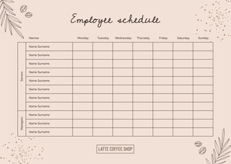 Aesthetic latte coffee shop employee schedule