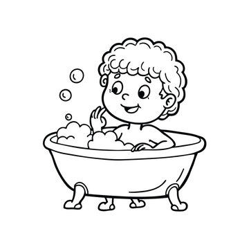 recommend clip art: little boy having bath vector line art