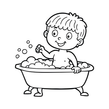 recommend clip art: little boy having bath vector line art