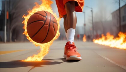 Naklejka premium basketball ball in fire