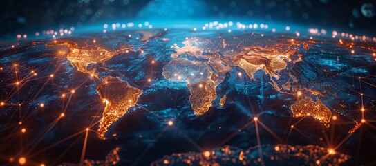 Planet earth showing global network of connections and data flowing