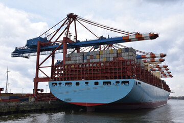 Naklejka premium Unloading a container ship.