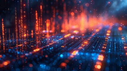 Obraz premium In a futuristic setting, there are red and blue lights in abstract digital data streams on a dark backdrop