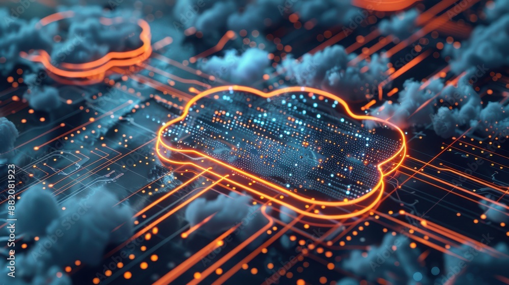 Aufkleber Artistic depiction of a data backup cloud, with detailed nodes and pathways representing seamless operational flow and data security