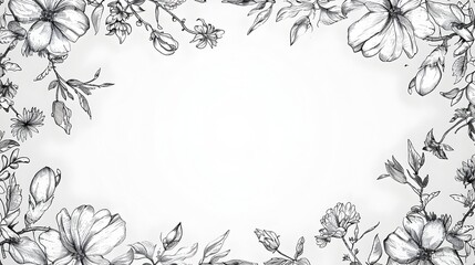 Fototapeta premium Elegant Black and White Floral Frame with Detailed Flowers
