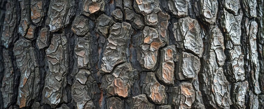 Texture bark of tembusu tembesu or ironwood tree close up in a vertical shot, highlighting natural details and rugged textures