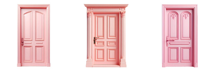 set of pink door isolated on a white or transparent background
