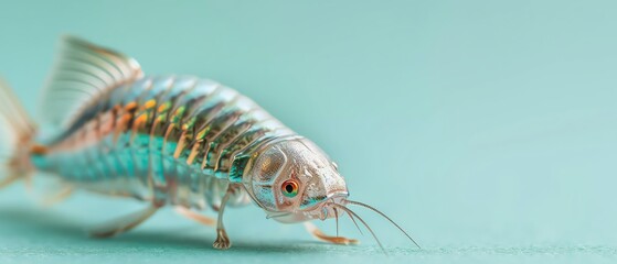 A single blue fish swims in clear blue water.