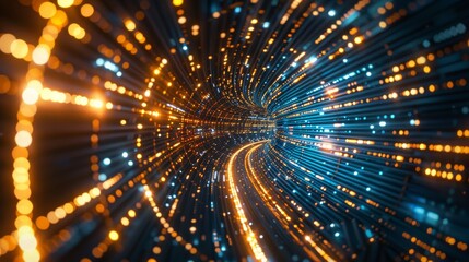 Naklejka premium A digital tunnel symbolizes data flow, technology, connectivity, and cyber concepts in a modern, futuristic world