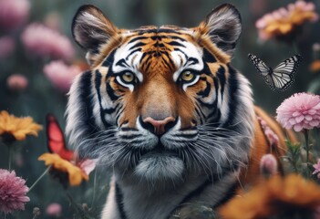 Fototapeta premium image flowers butterfly ad flower tiger butterfly ad back foreground painting s
