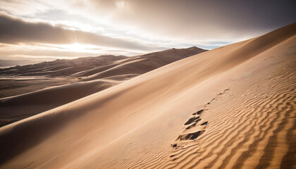 Sand Dunes Wanders in Cloudy Winter: The Scout's Journey Enveloped in Landslide