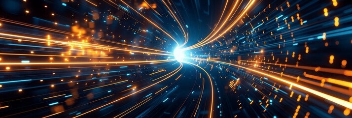 Obraz premium A digital tunnel symbolizes data flow, technology, connectivity, and cyber concepts in a modern, futuristic world