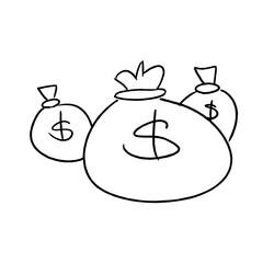 Money bags - isolated hand drawn cartoon style illustration. PNG with transparent background.
