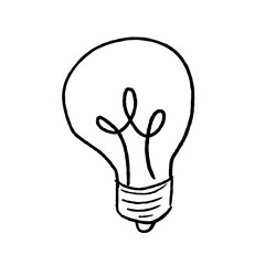 Idea light bulb - isolated hand drawn cartoon style illustration. PNG with transparent background.