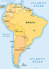 Fototapeta premium South America political division map - PNG illustration.