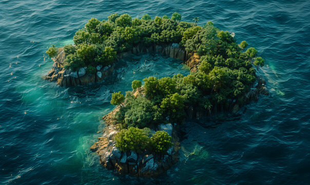 Eine Insel im Meer in Fragezeichen Form - B&auml;ume Zeichen fraglich