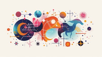 Obraz premium Graphic illustrations depicting astrological compatibility between different zodiac signs,