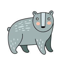 Vector drawing of a funny light bear with pink cheeks. Cute baby illustration isolated on white background