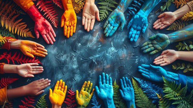 Template background for International Day of Charity with hearts and helping hands, ample copy space