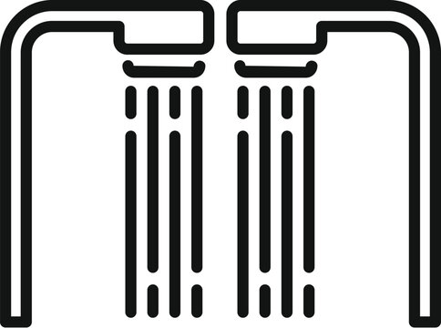 recommend clip art: Simple line icon of two shower heads with water flowing, perfect for websites and apps related to bathrooms and showering