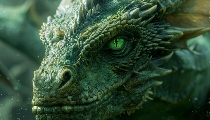 Obraz premium Picture of a Big Green Dragon with Green Fire in the Eye
