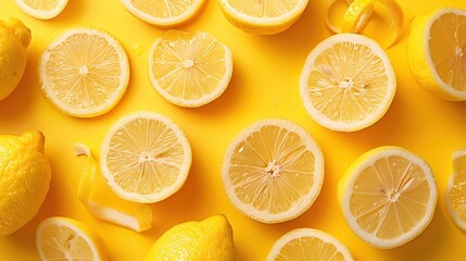 Obraz premium Refreshing, juicy lemon slices with bright, vibrant colors and ample copy space